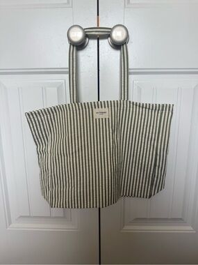 OCTOBRE Green & Cream Striped Canvas Tote Bag
